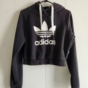 Adidas Cropped Black Hoodie with White Trefoil
